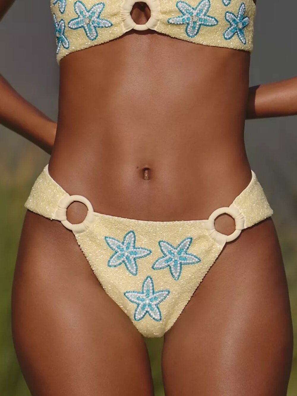 Oceanus Mia Marina Yellow Beaded Bikini Bottoms | Blue Designs | XS | NWT